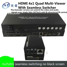 HDMI Quad Multi-Viewer With Seamless Switcher4x2 Four image segmentation extender utp 50M No black screen 4 screen cutter