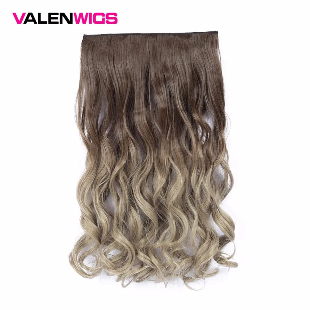 

Valenwigs 22 Inches Ombre Wig Clip in Hair Extensions Chocolate Brown Blonde Wavy Style High Tempreture Synthetic Hair Pieces