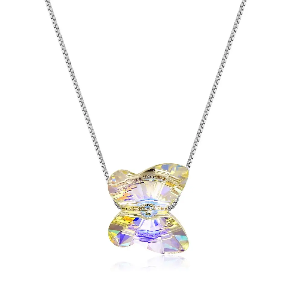

BAFFIN Cute Butterfly Bead Necklaces Pendant Crystals From Swarovski Silver Color Box Chain Collars For Women Girls Accessories