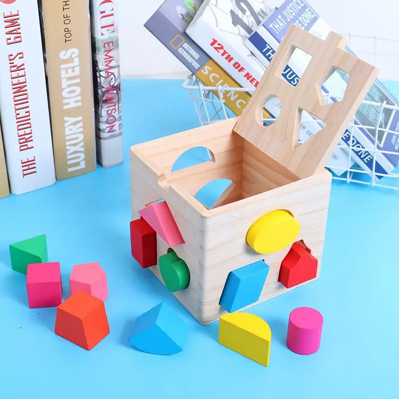 

FSC Certified Wood Puzzle intelligence box Wooden cube puzzle toy plug-in box for baby & toddler; Wooden toys train motor skill