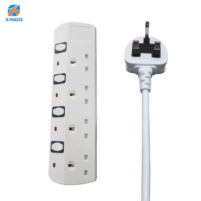 UK Multiple Power Strip Plug With Individual Switches Extension Sockets