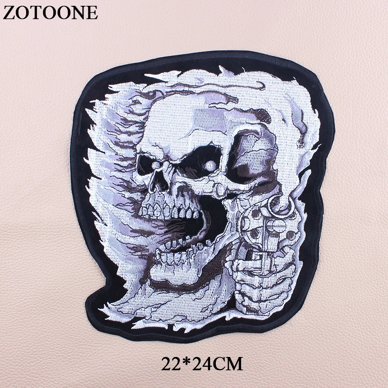 

ZOTOONE Big Skull Patch Iron On Transfer Punk Patches For Clothes Jacket Applique Embroidery Rock Cloth Patch DIY Accessory G