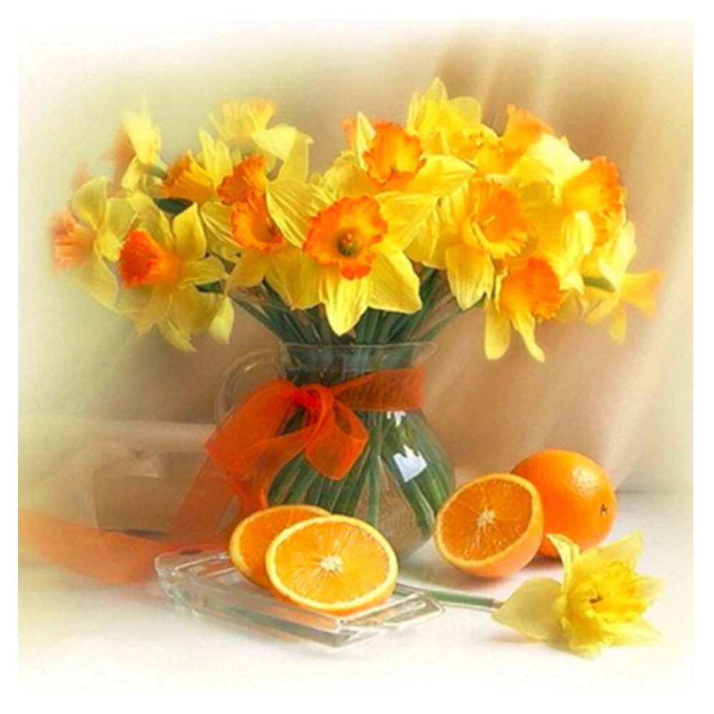 

DIY 5D Diamond Embroidery Painting Cross Stitch Kit Pastoral Flowers oranges Home