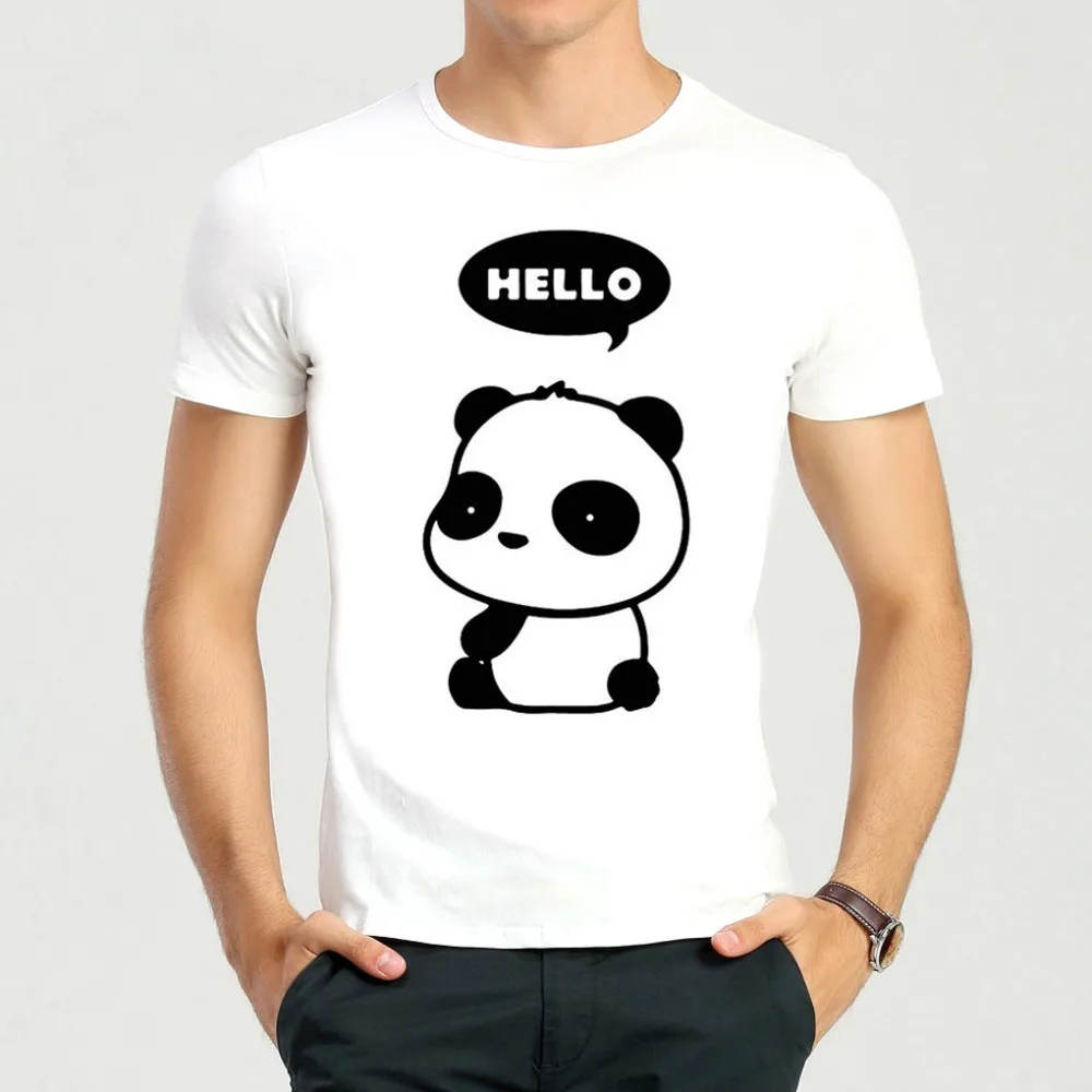 Unisex Kartun Lucu Panda Hitam Putih T Shirt Musim Panas Remaja