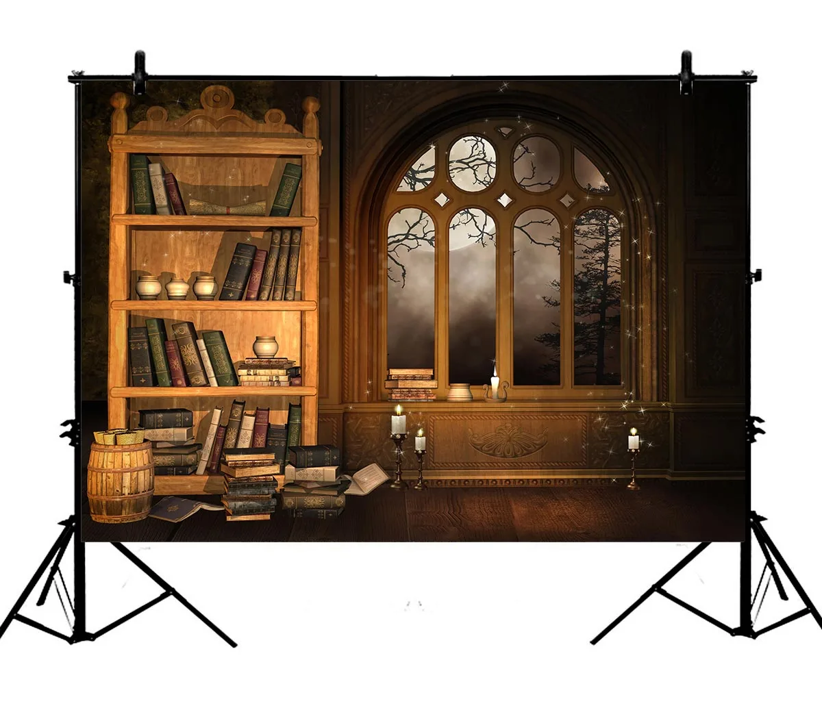 

5x7ft European Retro Library Bookshelf Study Mural Polyester Photo Background Portrait Backdrop