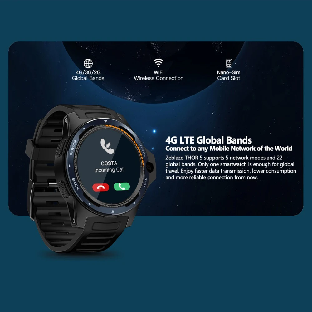 Умные часы Zeblaze THOR 5 четыре ядра 2 Гб + 16 ГБ 525 мАч GPS/ГЛОНАСС Android7.1.1 музыка умный
