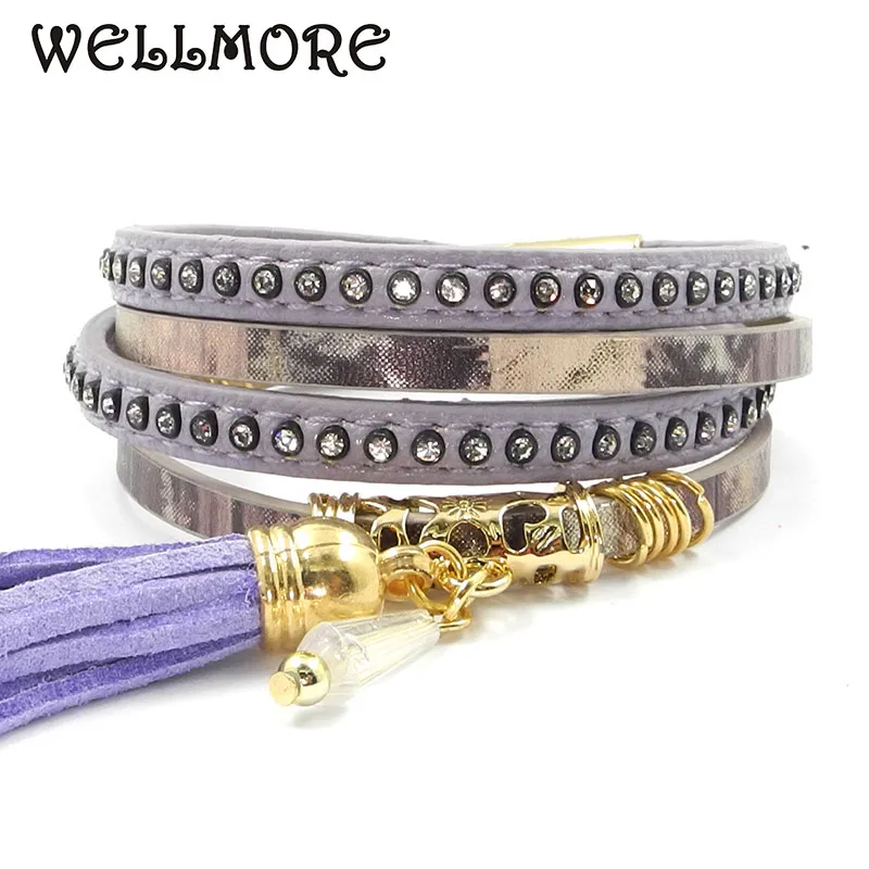 WELLMORE women bracelets purple leather bracelet winding bracelet Bohemian bracelets for women ...