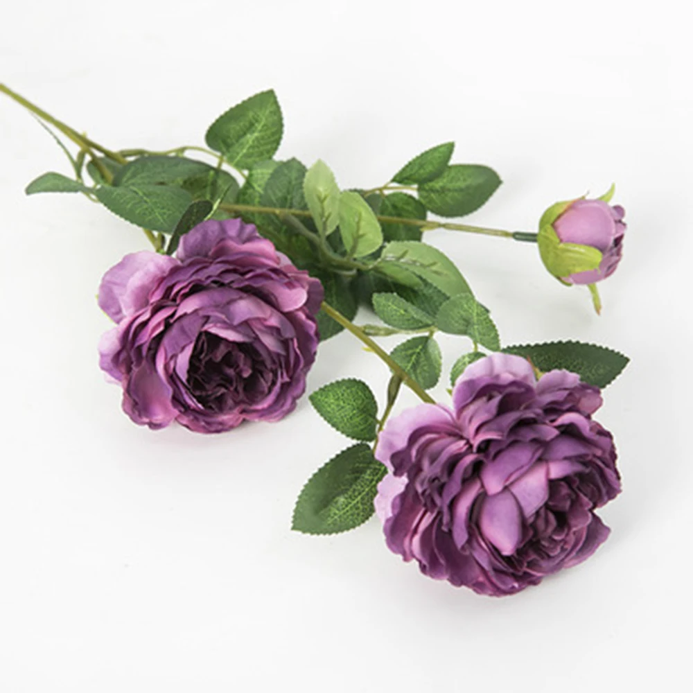 

1 Branch 3 Flowers Simulation Rose Flower Artificial Flower Blue Roses Flowers Branches Home Party Decoration Pole Decorations