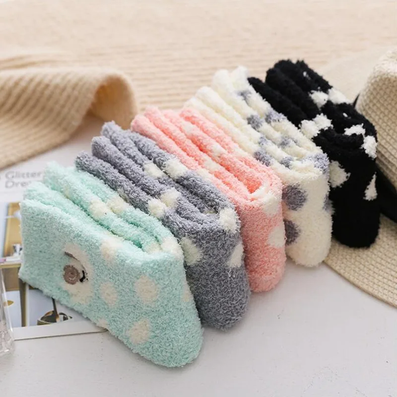 

Funny Hosiery Women Coral Fleece Live Own Family Floor Lovely Embroidery Socks Keep Winter Warm Gift Female Cartoon Thick Socks