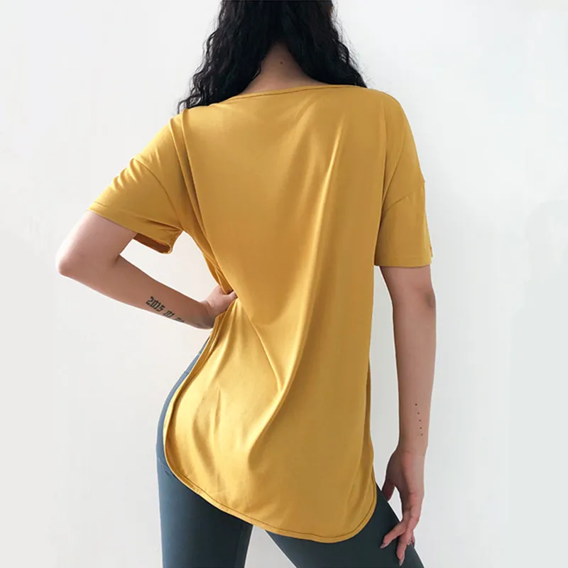 Mermaid Curve Breathable Quick-Dry Short Sleeved O-Neck Running T-shirt Yoga Exercise T-shirt Loose Fitness Sport Tees Top