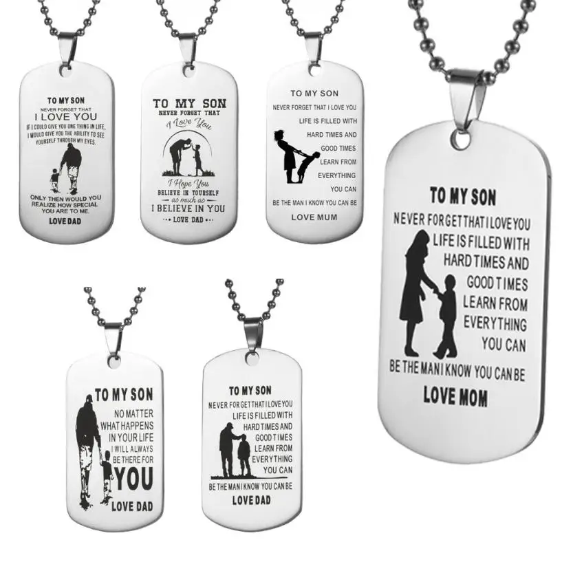 

Classic Fashion To My Son Dog Tag Necklace Military Fathers Day Family Love Stainless Steel Birthday Present charms esmaltes
