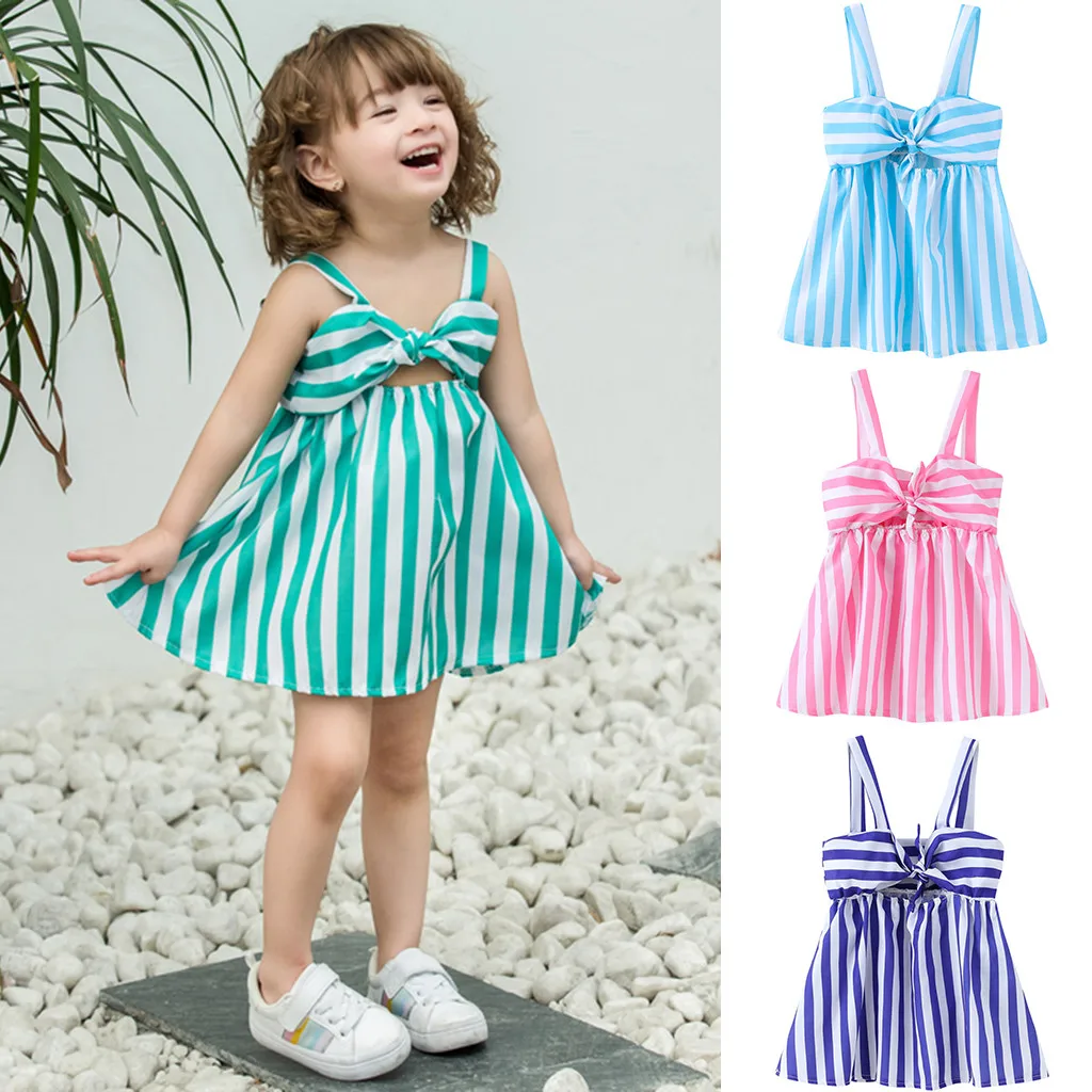 

ISHOWTIENDA 2019 Toddler Baby Kid Girls Stripe Condole Belt Princess Dresses Casual Clothes Spring summer Casual fashion@5