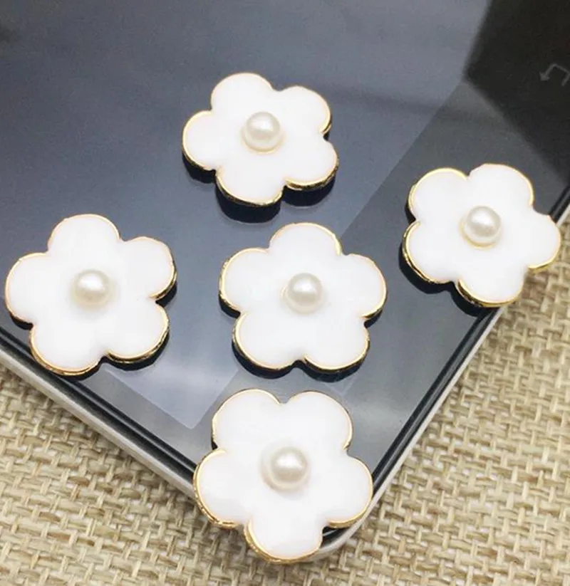 

15 MM 48Pcs/lot Gold flatback metal Pearl buttons For Craft Flower Shape Flatback Decorative button For Hair Accessories MYQB070