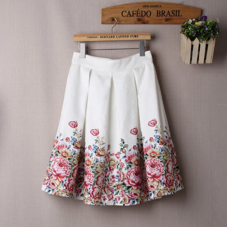 Женская винтажная юбка с завышенной талией и цветочным принтом|skater skirt|midi skater