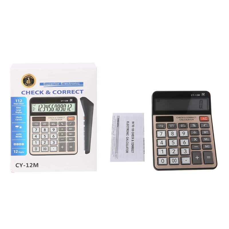 

12-Digits Scientific Calculator Large Display Electronic Calculator Solar Battery Two-Way Power CY-12M