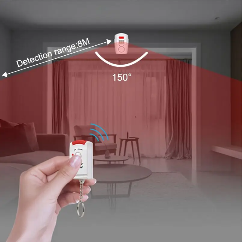 Sistema de seguridad para el hogar, Detector de alarma con Sensor de movimiento infrarrojo IR, Monitor de alarma de 105dB, sistema de alarma inalámbrico + 2 mandos a distancia - Imagen 2