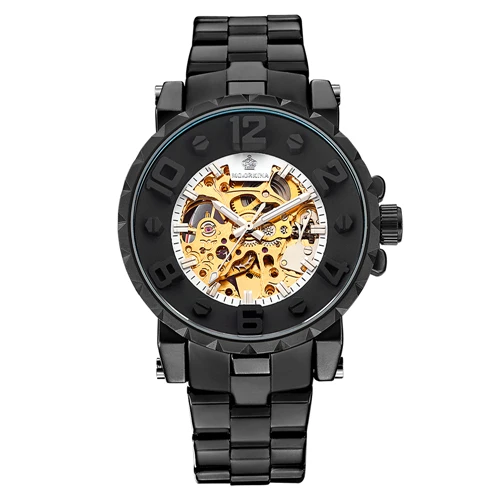 MG. ORKINA мужские наручные часы с золотым скелетом Механические Мужские наручные часы черные мужские часы Автоматические Zegarek Meski - Цвет: Black White