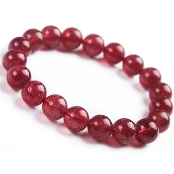 

Red Natural Strawberry Quartz Gemstone Crystal Round Bead Stretch Bracelet Women Fashion 11mm
