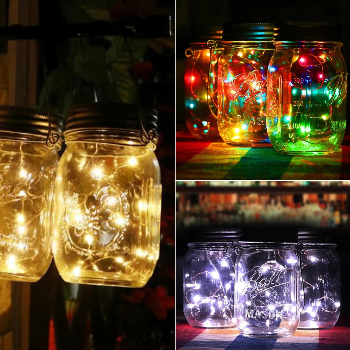 New 2M 20LED Fairy Light Solar Mason Jar Lid Lights Color Changing