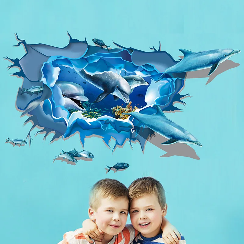 

3d Cartoon dolphins wall stickers for kids rooms home decor Kids Nursery Wall Decals Home decoration Boy room gift Wallpaper