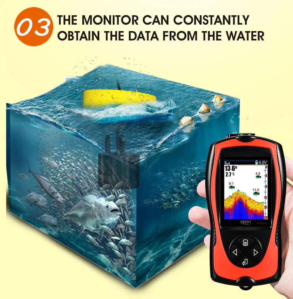 Inventor de Peixes Sonar para Pesca Fishfinders para Caiaque Sorte Portátil Sonar Fishfinder Cabo Barco Lago Gelo 5 Sorte portátil sonar inventor de peixes fishfinder