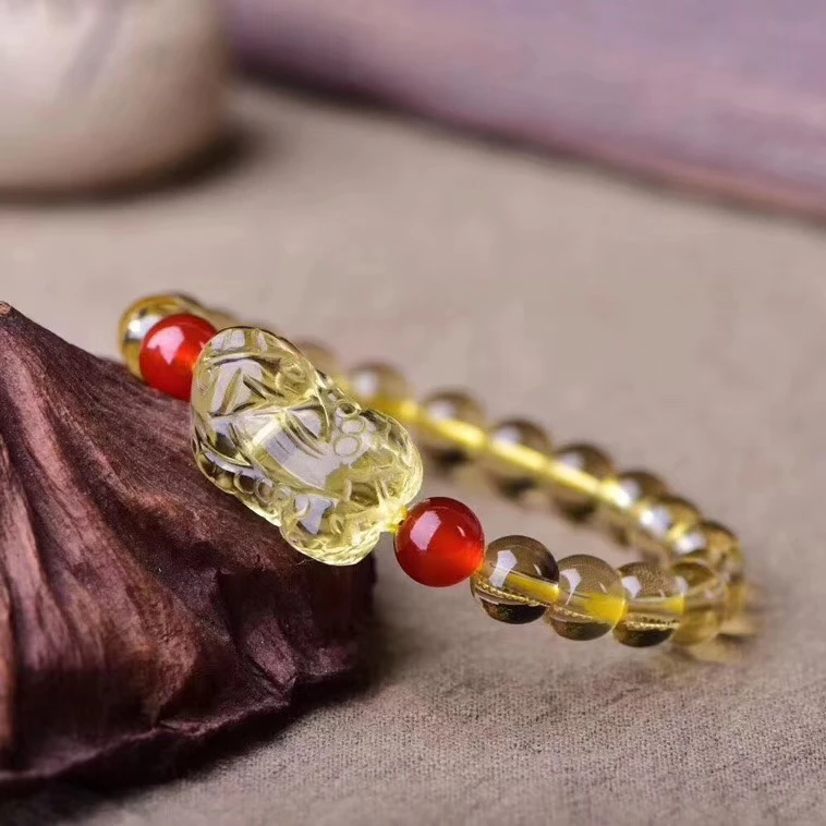 

Top Natural Yellow Citrine Quartz Gemstone Crystal Round Beads Women Bracelet 10mm Pi Xiu Pendant 33x20x18mm Stone AAAAA