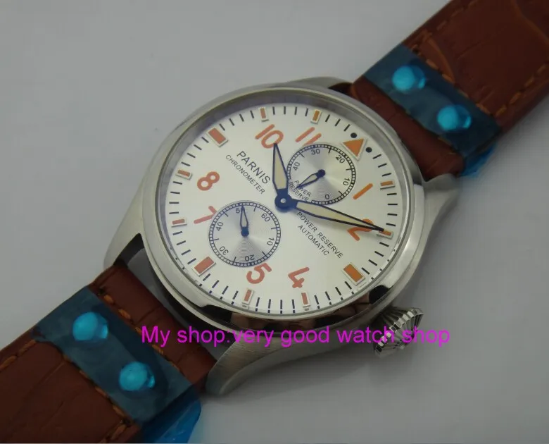 47 مللي متر PARNIS فضي الأبيض الطلب التلقائي الذاتي الرياح حركة بلوغ السلطة الرجال الساعات ساعات آلية gx1