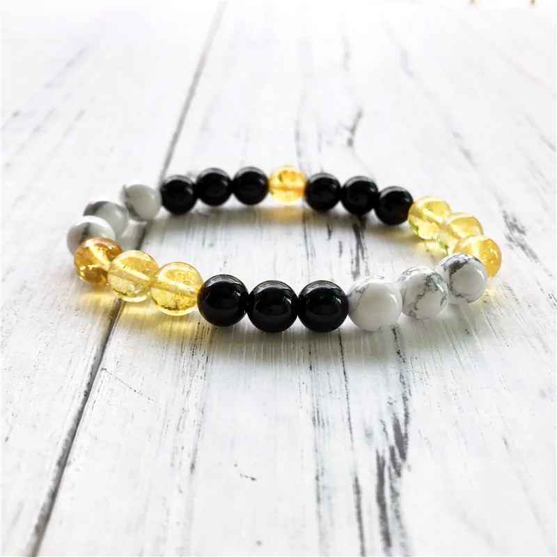 Браслет из натурального камня Howlite и желтого кварца черного оникса браслеты для