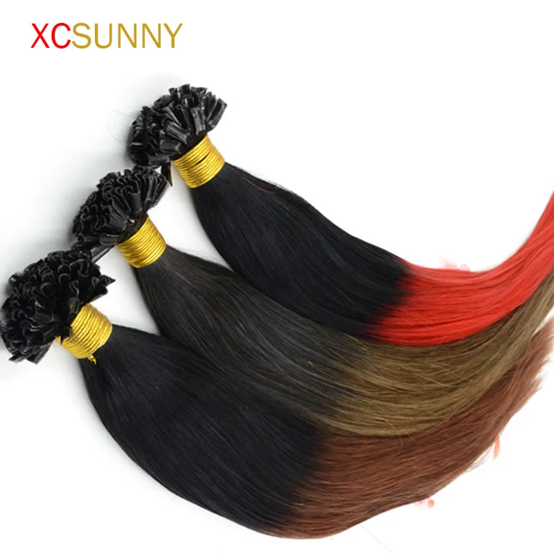 

XCSUNNY 18 20 Inch Nail U Tip Human Ombre Straight Hair Extensions color #1bT6 100g=100pcs Peruvian Human Remy Hair STOCK