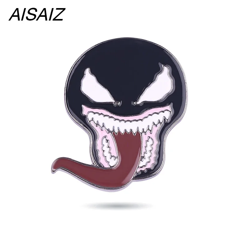 Винтажная эмалированная булавка Venom Spiderman черная симбионовая маска с язычком