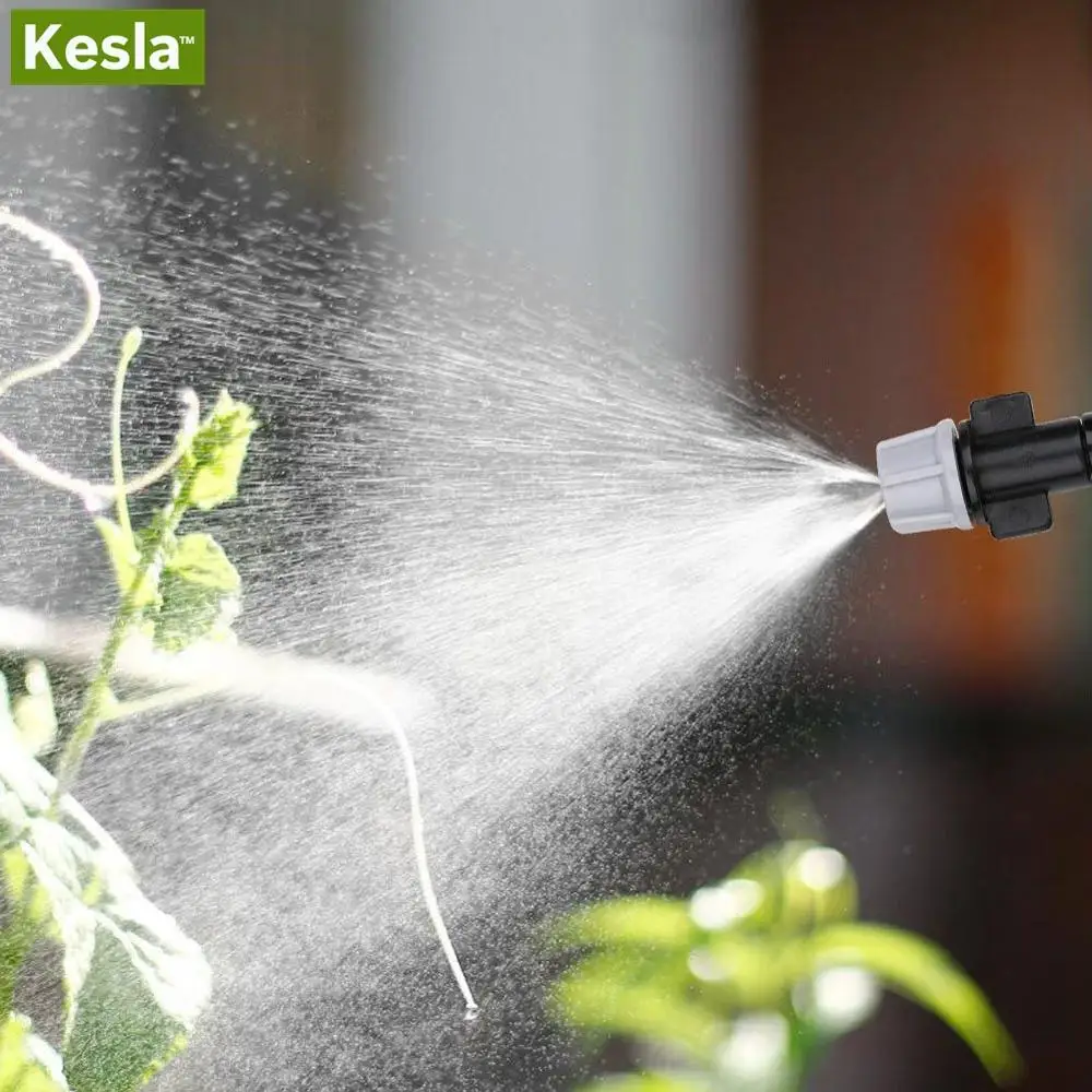 KESLA 20PCS Micro Drip Irrigation Misting Nozzle Emitter Atomizing Sprayer w/ 4/7mm SINGLE BARBED 6mm Connector Sprinkler HOSE