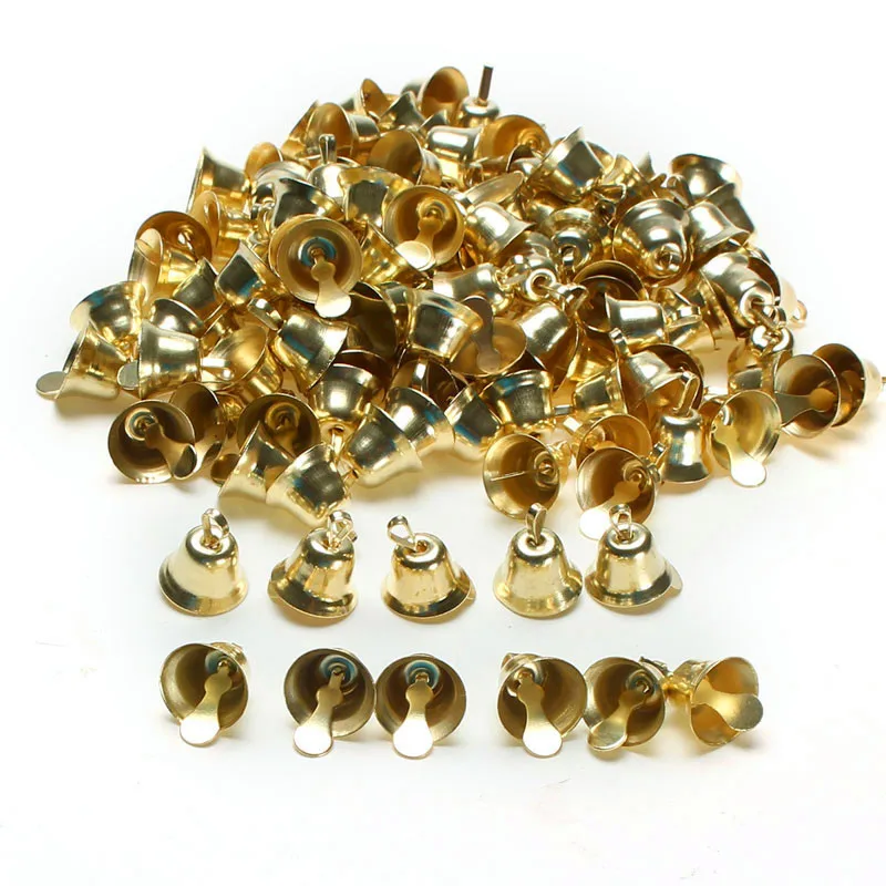 120Pcs/set 10mm Metal Golden Small Bell Trumpet Bells For Christmas