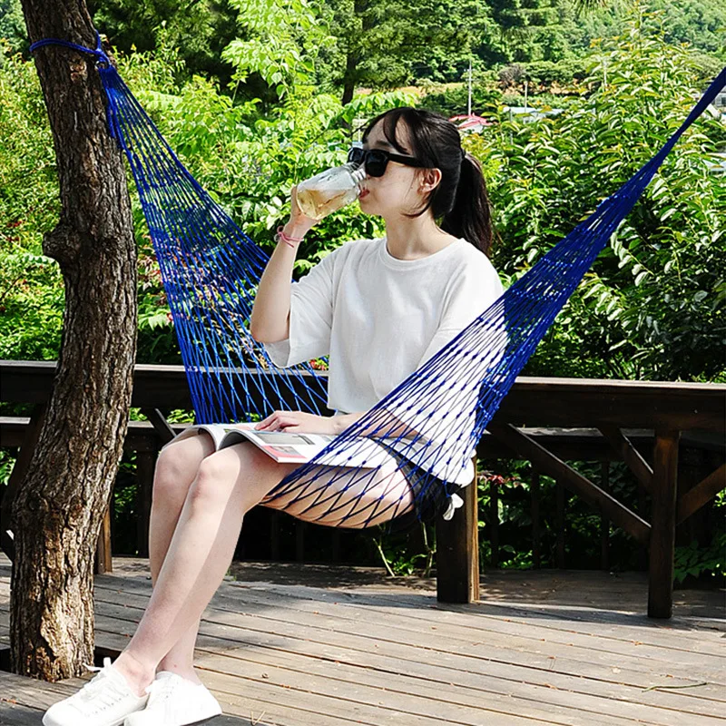 

Outdoor mesh hammock reinforced thickened single nylon rope hammock swing casual lightweight mesh hammock