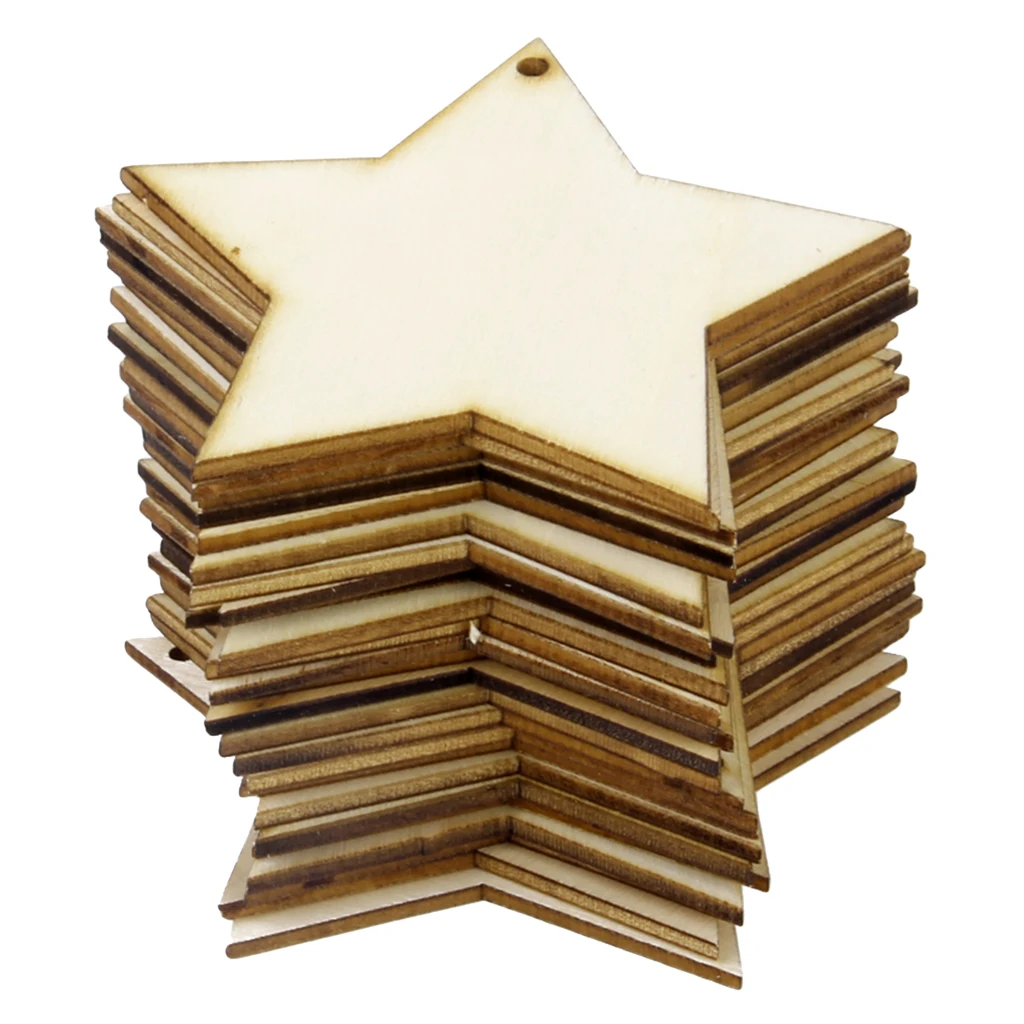 25pcs Rustic Wooden DIY Projects Unfinished Wood Stars Button Cutouts Craft Cardmaking Scrapbooking Embellishments Supplies 