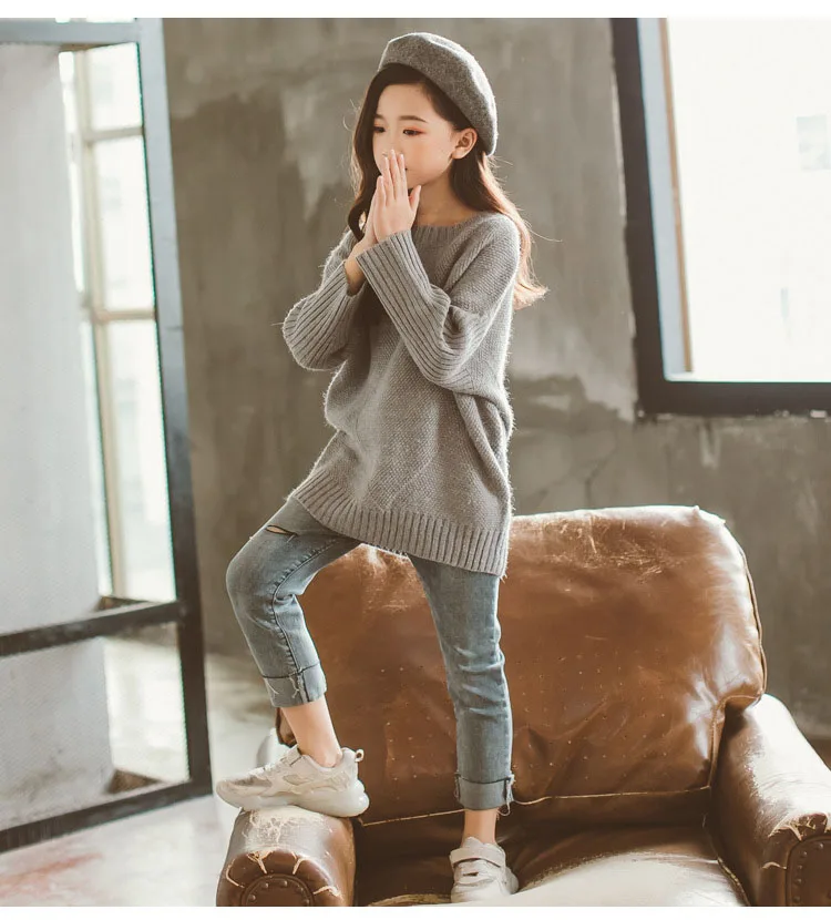 2018 Children Loose Sweaters Baby Girls Cotton Knit Tops Girl Solid Long Sleeve Sweater for Kids Casual Autumn Winter Pullovers (10)
