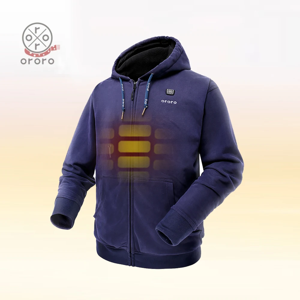 ORORO Navy Heated Jacket Unisex Hoodies Full Zip Coat with Hood