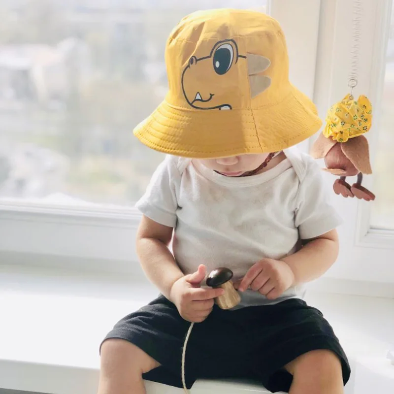 Dinosaur Baby Hat Cotton Double-sided Bucket Hat Baby Spring Autumn Cap Kids Hats Toddler Baby Accessories 1PC