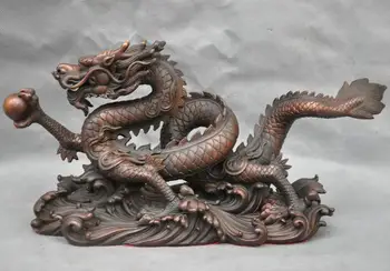 

16" China Fengshui Dragon Hold Ball Bronze Statue