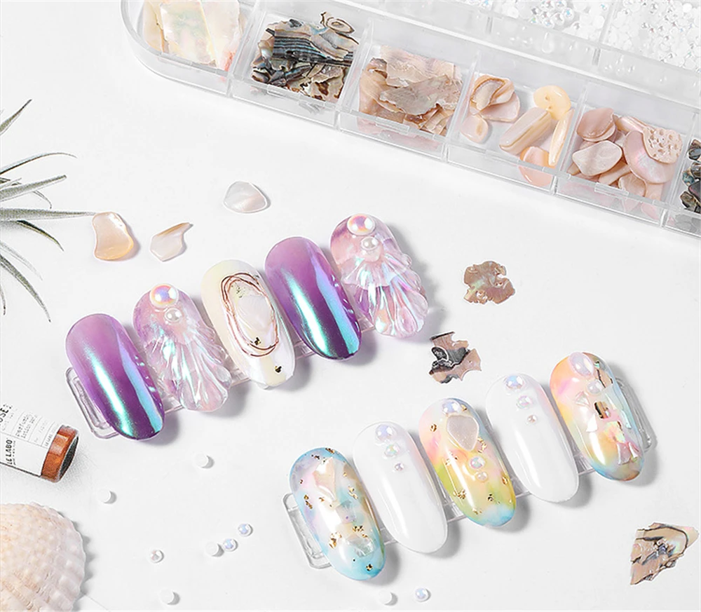 1 Box Pearls Sea Shell Stone Nails Art Sequins for Nail UV Gel Polish Decoration of Nail Accessories