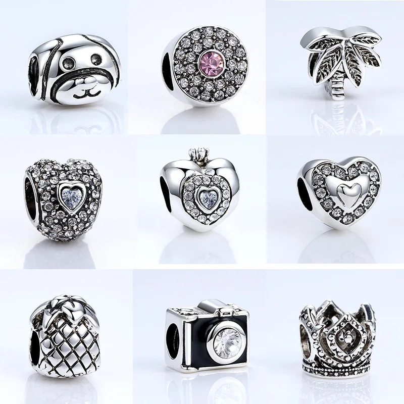 

12 Style Radiant Hearts,Dog Animal,Crown,Pineapple,Camera Charms Beads Fit BISAER Bracelets Necklace DIY Beads Jewelry Making