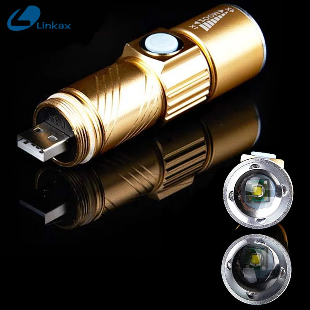 

Portable USB Handy LED Torch Flash Light Pocket LED Rechargeable Flashlight Zoomable Lamp For Hunting