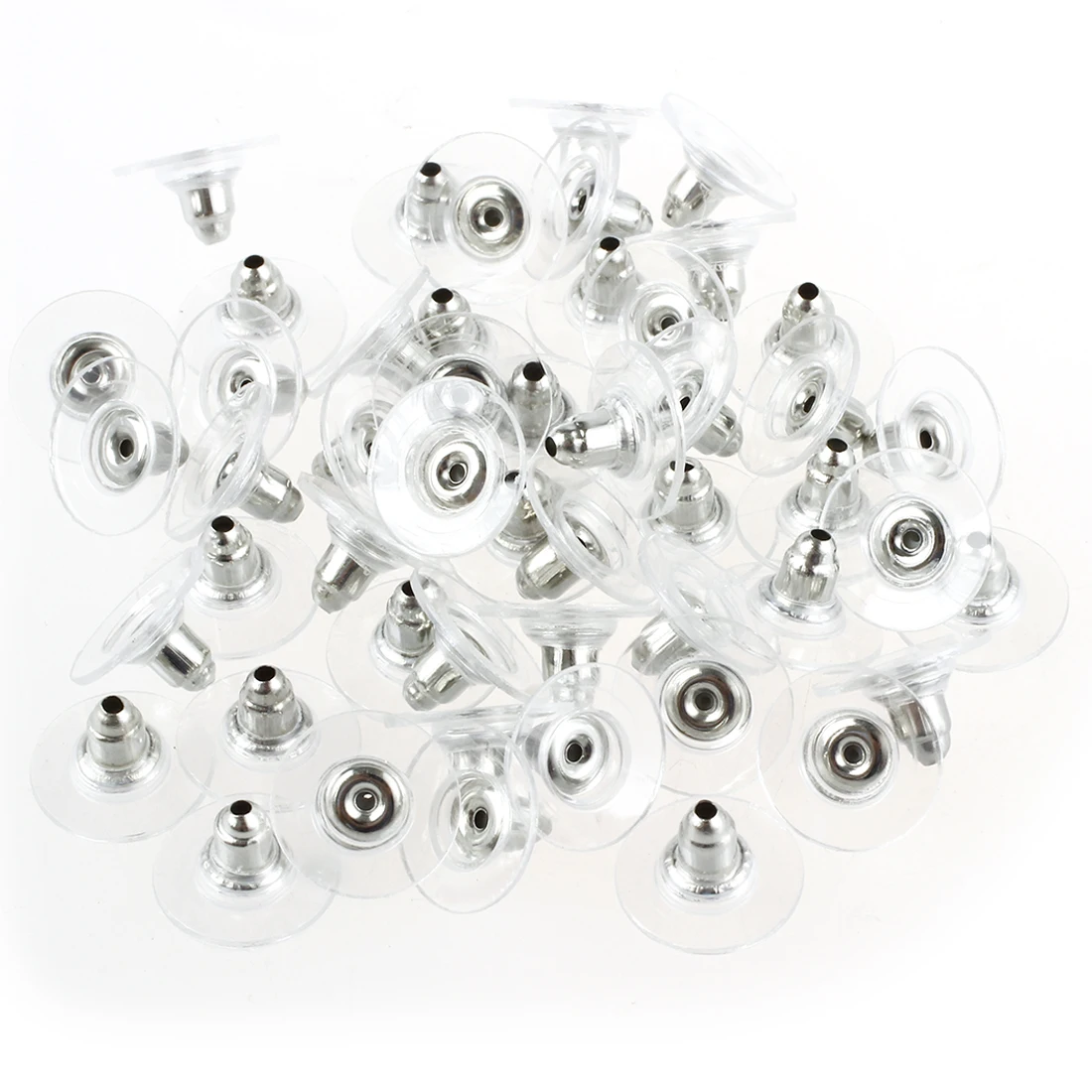 

Silver Trumpet Rubber Bullet Clutch Clear Earring Safety Backs Earring Keepers About 50pcs