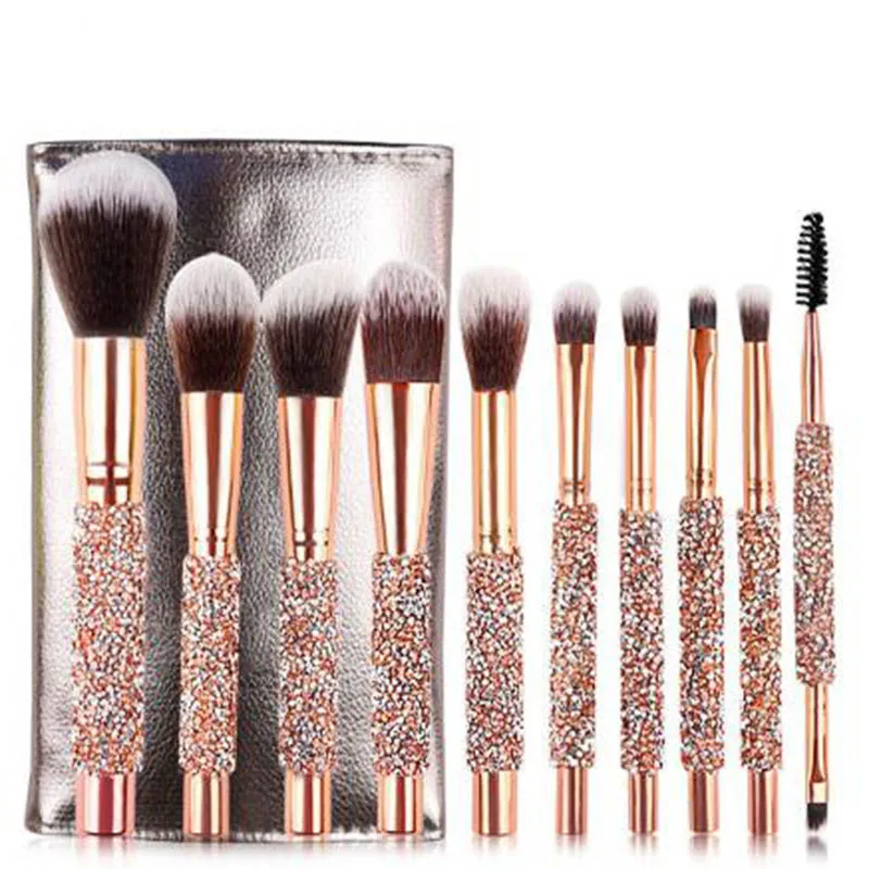 

Mix Order 10pcs Diamond Handle Makeup Brushes Set Foundation Powder Blush Eye Shadow Lip Brushes Face Beauty Brushes