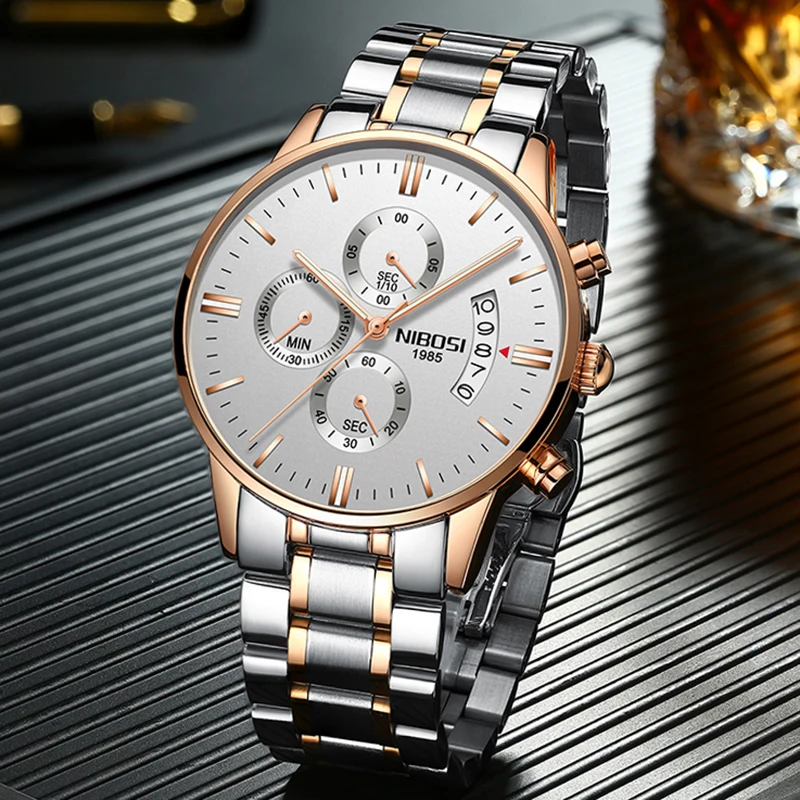 Luxury Brand NIBOSI Men Sport Watch Waterproof Casual Watch Quartz Military Leather Steel Men's Wristwatches Relogio Masculino
