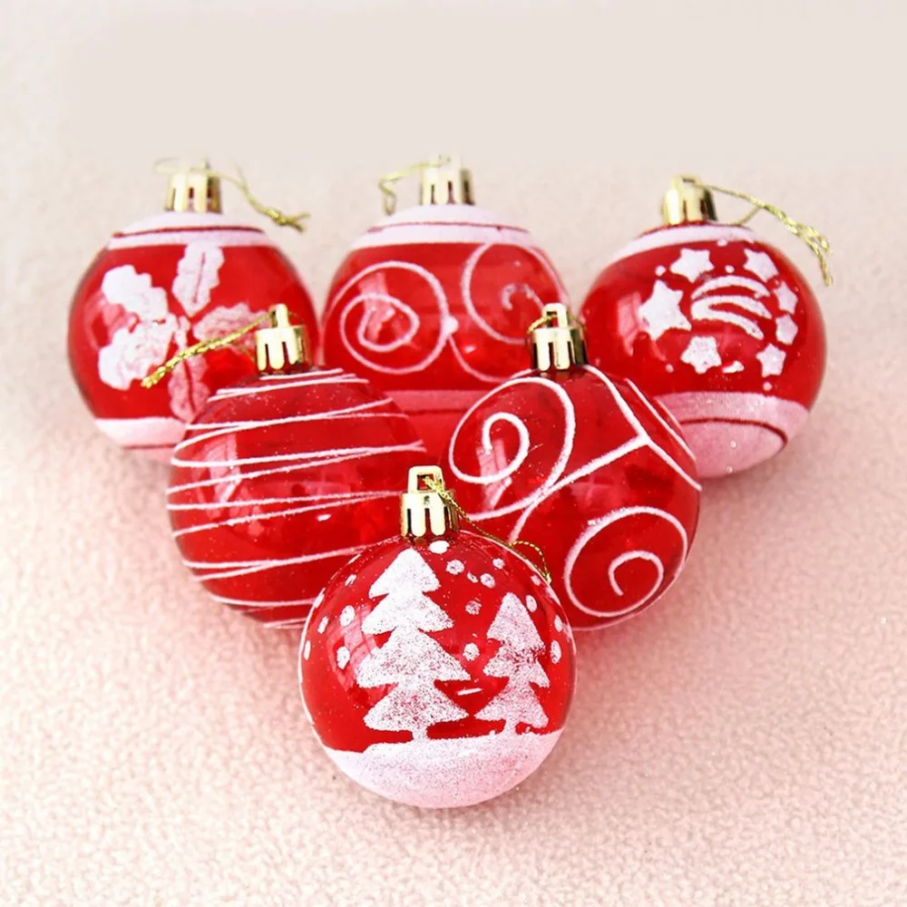 

6pcs/set Christmas Tree Hanging Ball Snowflake Christmas Ball Painted Transparent Xmas Ball Ornament Navidad Tree Decor Balls