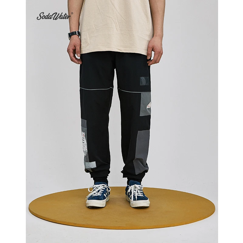 

SODA WATER Streetwear Ankle Drawstring Sweatpants Patchwork Track Pants 2019 Hip Hop Casual Joggers Tactical Pants Men 81163W