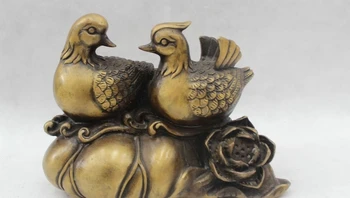 

7"Chinese Folk Pure Bronze Lucky excellent beautiful happy mandarin duck Statue