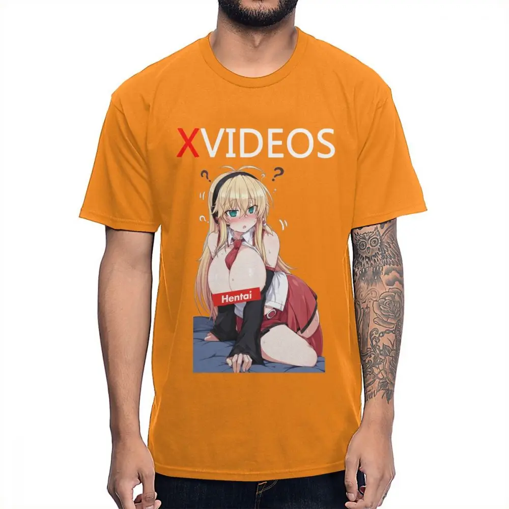 Xvideo Hentai Ahegao сексуальная девушка футболка для мужчин Новое поступление Camiseta хлопок S-6XL футболка - Цвет: Оранжевый