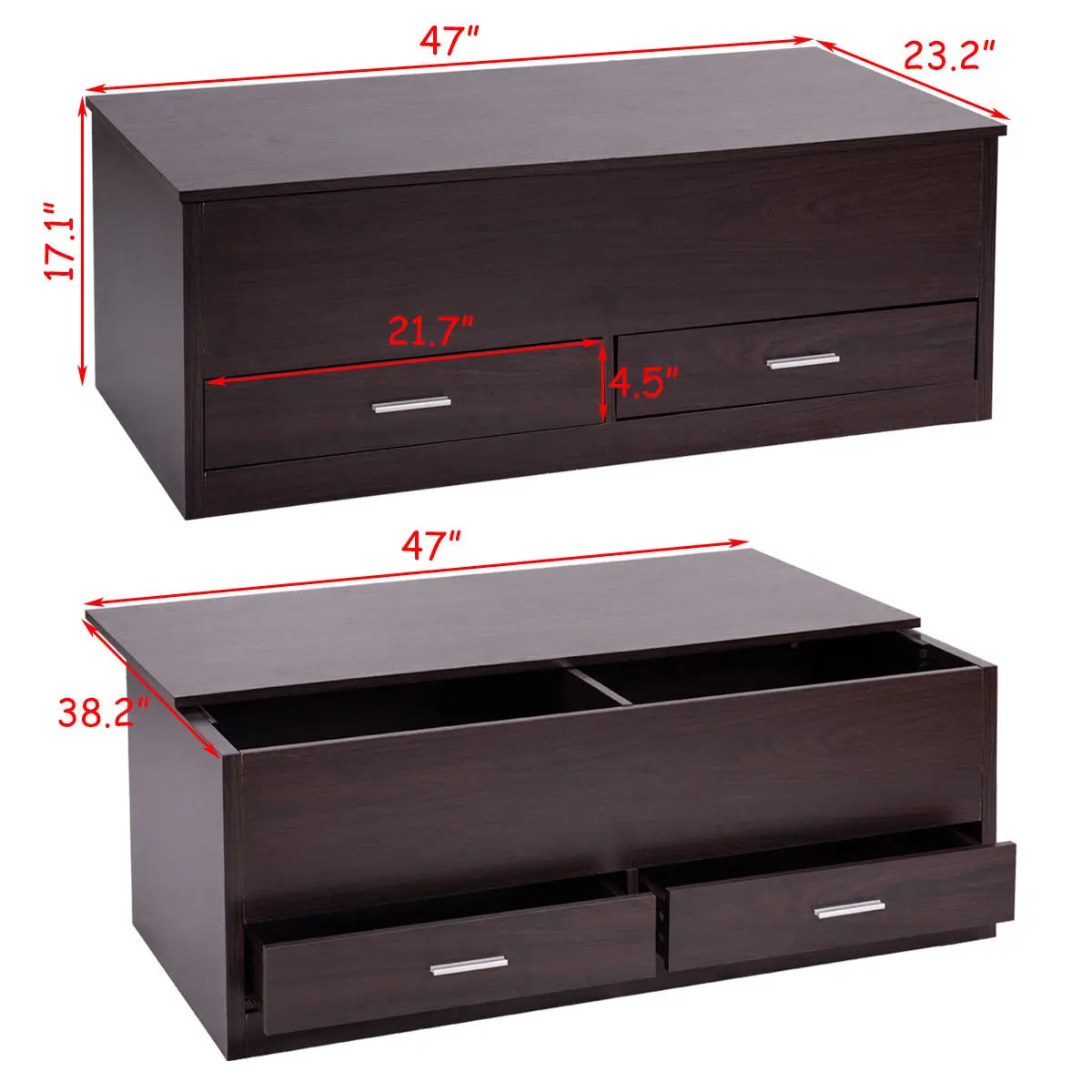 Giantex Slide Top Coffee Table with Hidden Compartment and 2 Drawers Modern Wood Living Room Furniture HW56637