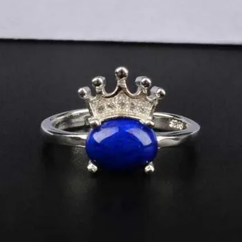 

100% Fidelity Natural Lapis lazuli Rings s925 sterling silver Natural Navy blue gemstone crown ring fine Jewelry for women